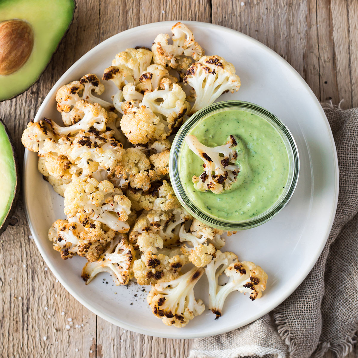 Roasted Cauliflower with Avocado Sauce